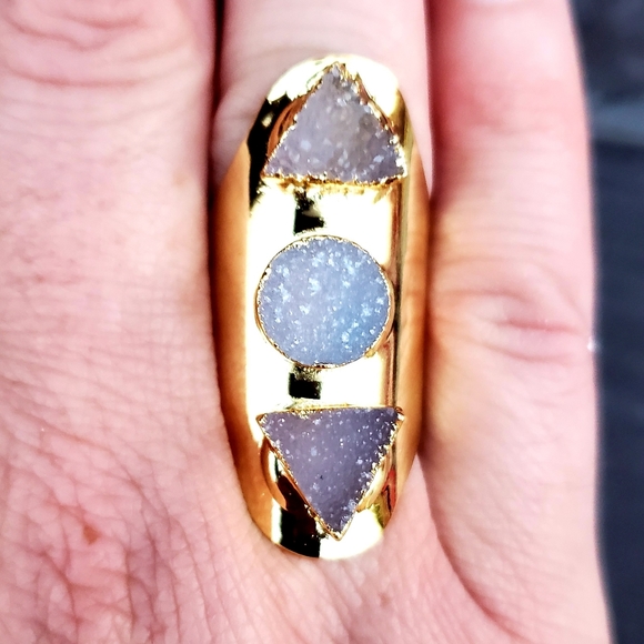 New Unique Titanium Druzy Adjustable Gold Ring. - Picture 4 of 16